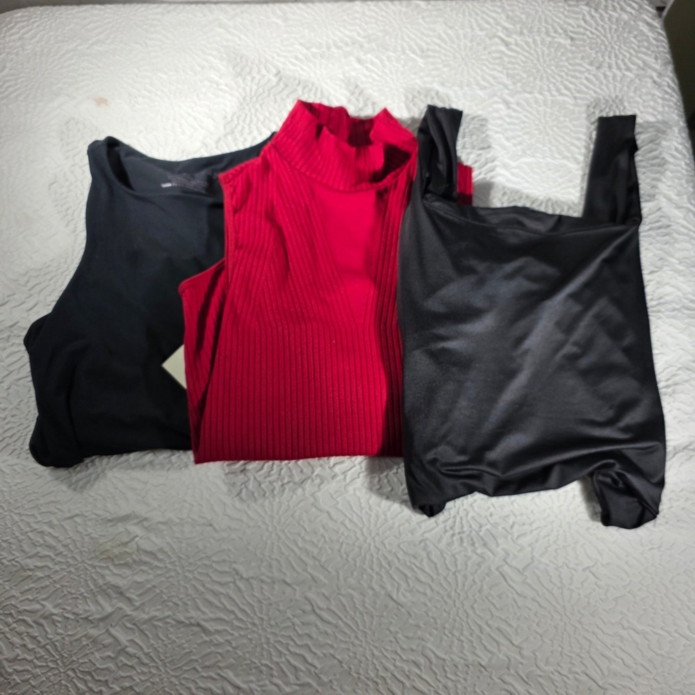 Eye Candy Bodysuit Bundle 3pc Womens 1X 2X Red Mock Neck Black Scoop Neck NWT